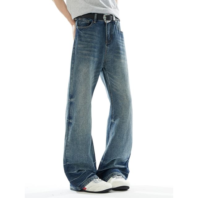FOEV-Low Waist Washed Loose Fit Jeans