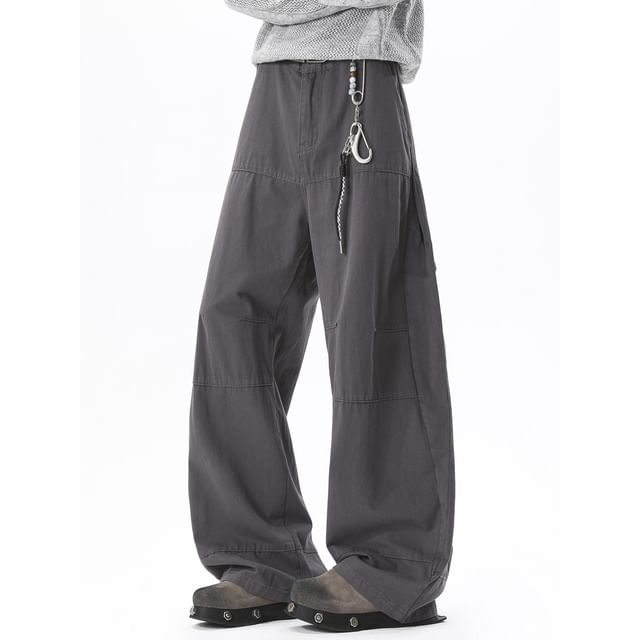 FOEV-Mid Rise Plain Baggy Pants