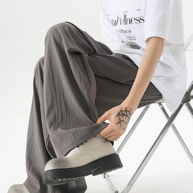 FOEV-Mid Rise Plain Wide Leg Pants
