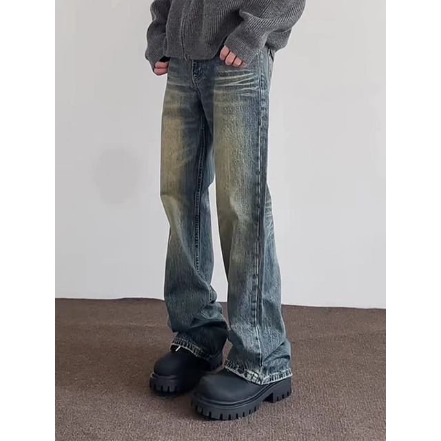 FOEV-Mid Rise Washed Bootcut Jeans