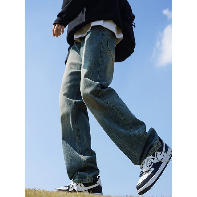 FOEV-Mid Waist Loose Fit Jeans