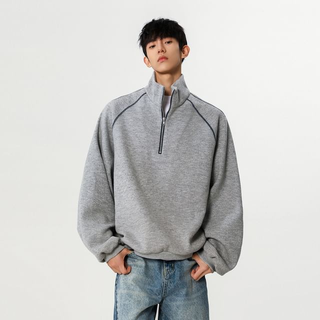 FOEV-Mock Neck Half Zip Sweatshirt
