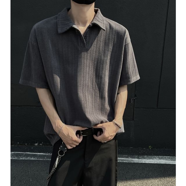 FOEV-Short-Sleeve Plain Polo Shirt