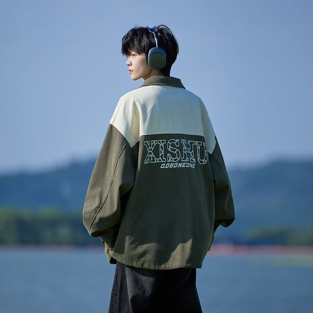 FOEV-Two Tone Corduroy Button-Up Jacket