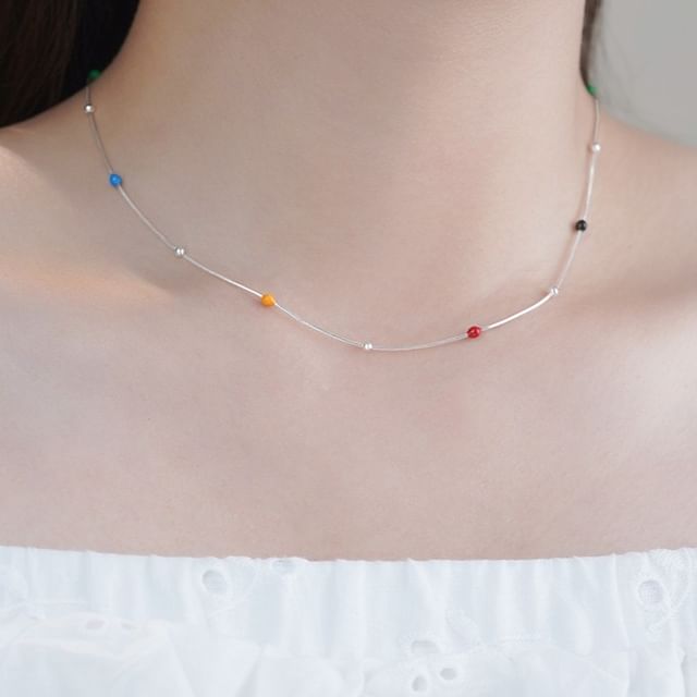 FOON-925 Sterling Silver Bead Snake Chain Necklace