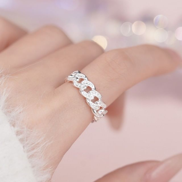 FOON-925 Sterling Silver Rhinestone Open Ring