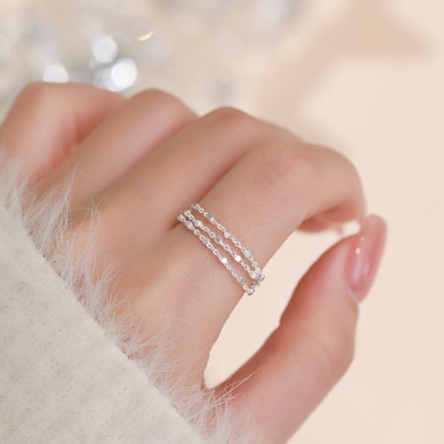 FOON-925 Sterling Silver Triple Row Chain Ring