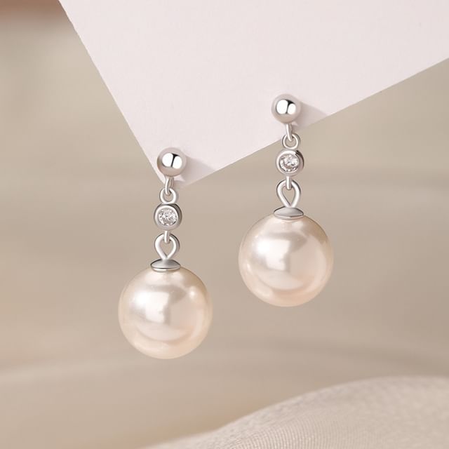 FOON-999 Silver Faux Pearl Rhinestone Dangle Earring