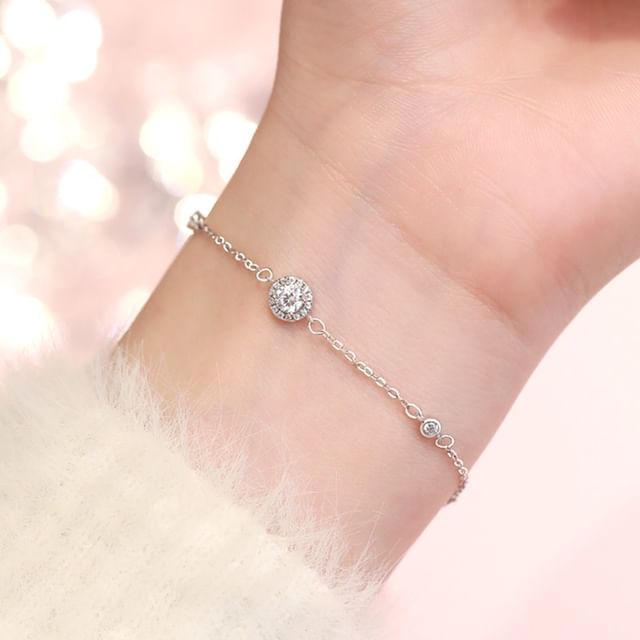 FOON-999 Silver Rhinestone Station Bracelet