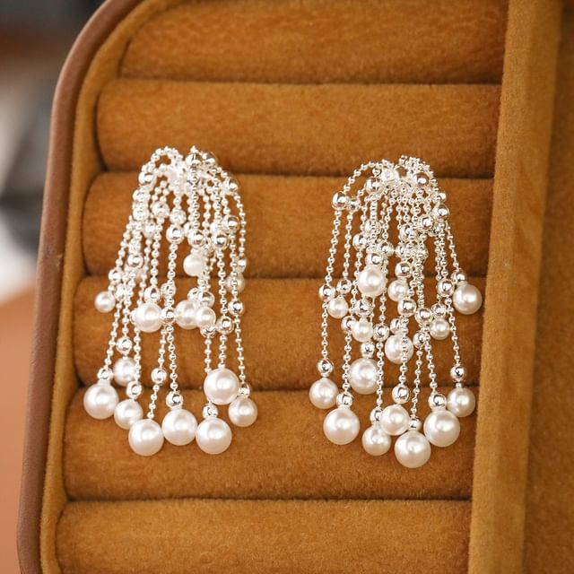 Forainer-925 Sterling Silver Faux Pearl Dangle Earring