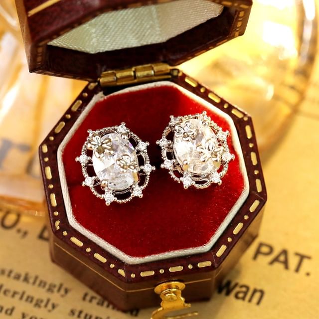 Forainer-925 Sterling Silver Rhinestone Stud Earring