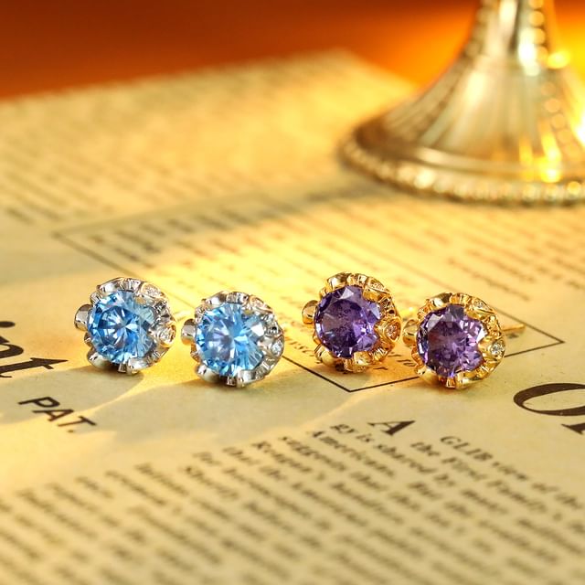 Forainer-925 Sterling Silver Rhinestone Stud Earring