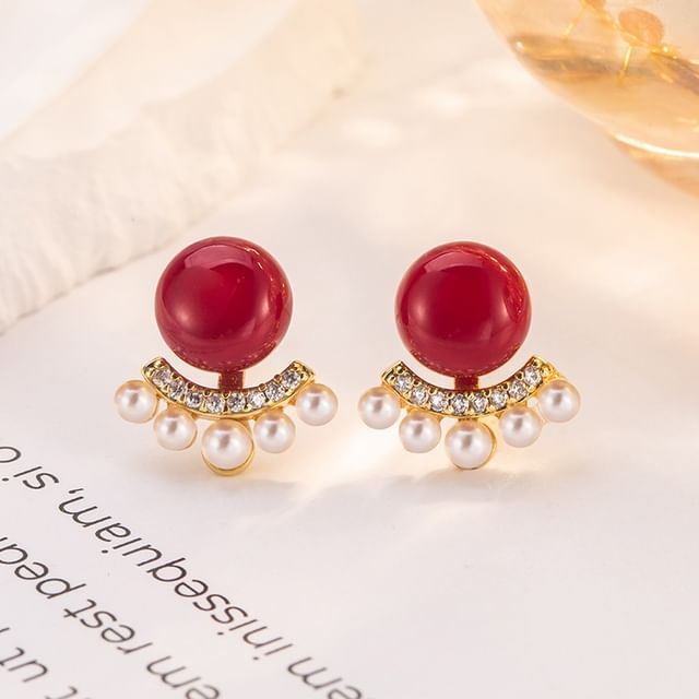 Forainer-Bead Faux Pearl Rhinestone Alloy Ear Jacket