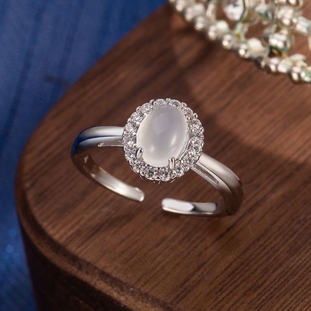 Forainer-Faux Gemstone Rhinestone Alloy Open Ring