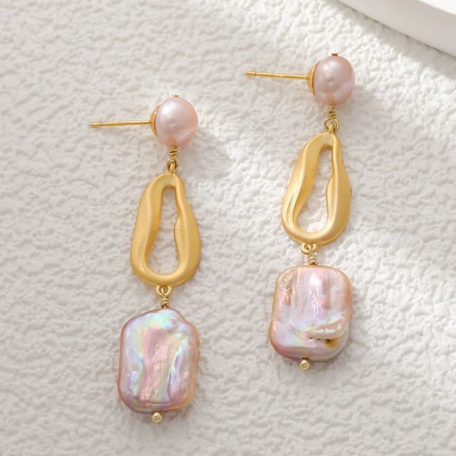 Forainer-Faux Pearl Geometric Drop Earring