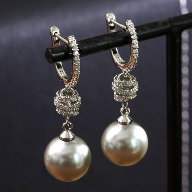 Forainer-Faux Pearl Rhinestone Alloy Dangle Earring