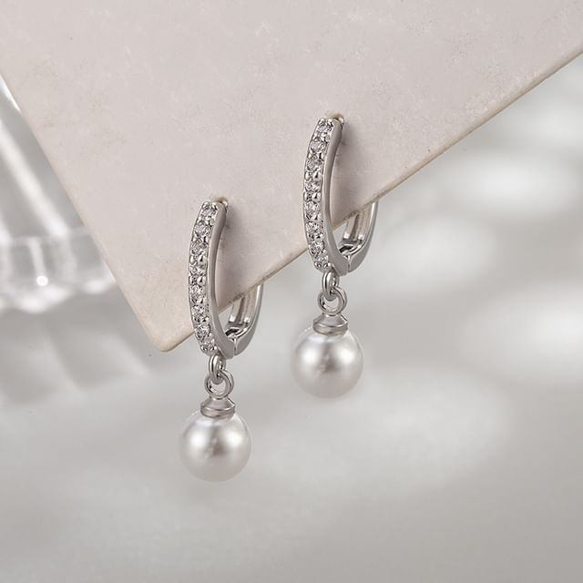 Forainer-Faux Pearl Rhinestone Alloy Drop Earring