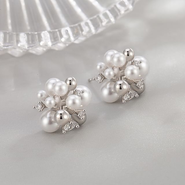 Forainer-Firework Faux Pearl Rhinestone Alloy Stud Earring