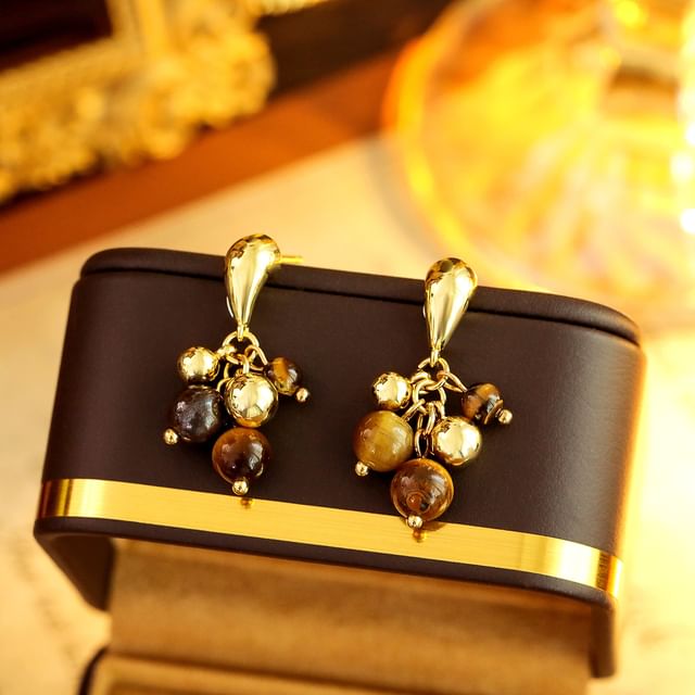 Forainer-Gemstone Bead Fringed Drop Earring