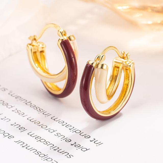 Forainer-Glaze Layered Leverback Alloy Hoop Earring