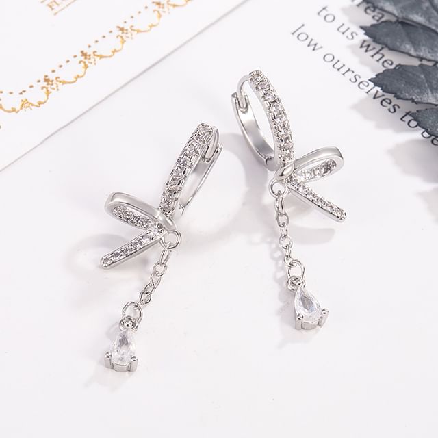 Forainer-Knot Rhinestone Alloy Dangle Earring