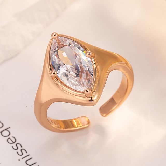 Forainer-Marquise Cut Rhinestone Alloy Open Ring