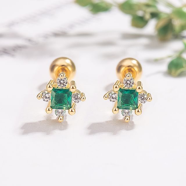 Forainer-Rhinestone Alloy Barbell Earring