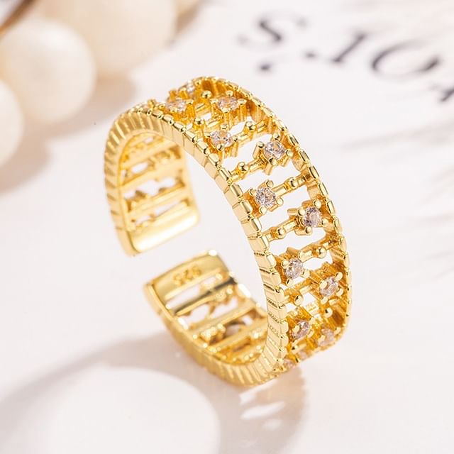 Forainer-Rhinestone Alloy Open Ring