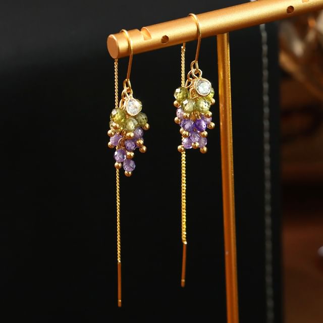 Forainer-Rhinestone Faux Crystal Alloy Threader Earring