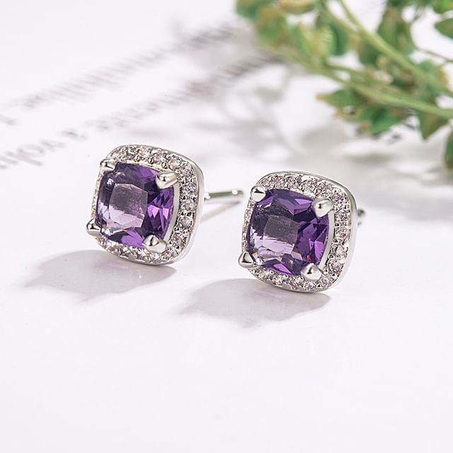 Forainer-Square Rhinestone Alloy Stud Earring