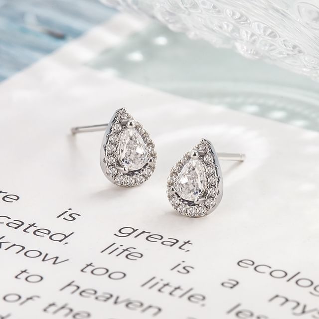 Forainer-Teardrop Rhinestone Alloy Stud Earring
