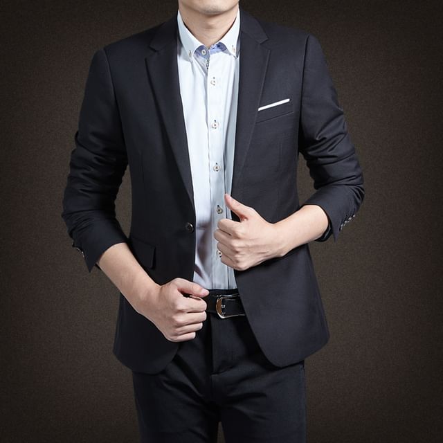 FORSETI-Button-Up Plain Sim Fit Blazer