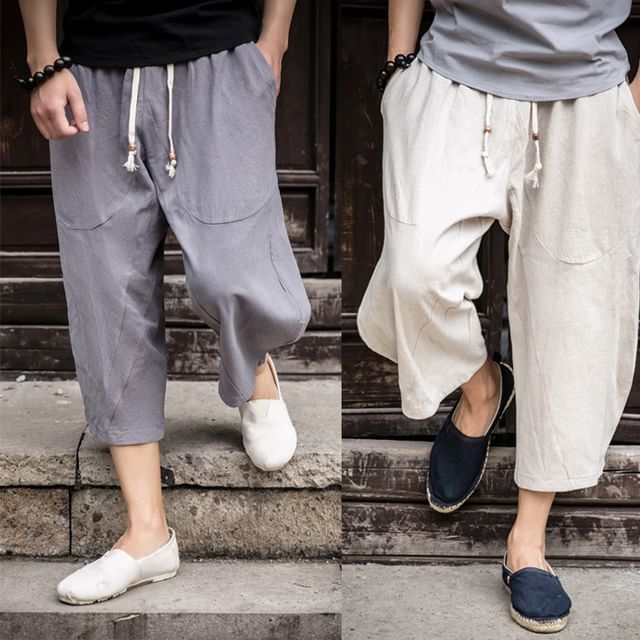 FORSETI-Drawstring Waist Crop Harem Pants
