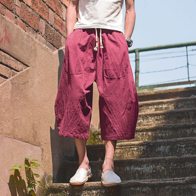 FORSETI-High Waist Plain Linen Cargo Pants