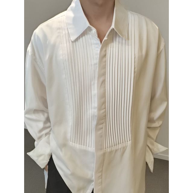 FORSETI-Long-Sleeve Plain Pintuck Shirt