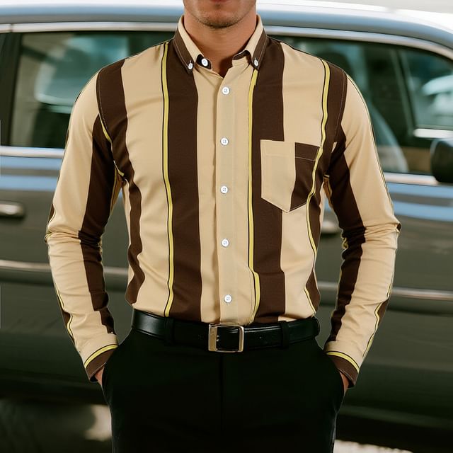 FORSETI-Long-Sleeve Striped Button-Up Shirt