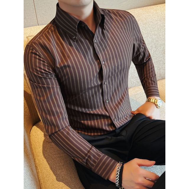 FORSETI-Long-Sleeve Striped Button-Up Shirt