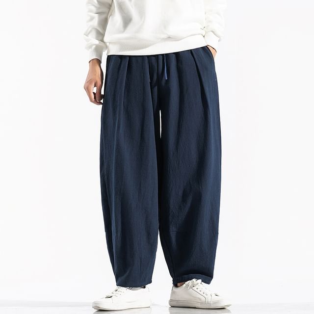 FORSETI-Mid Rise Plain Cropped Harem Pants