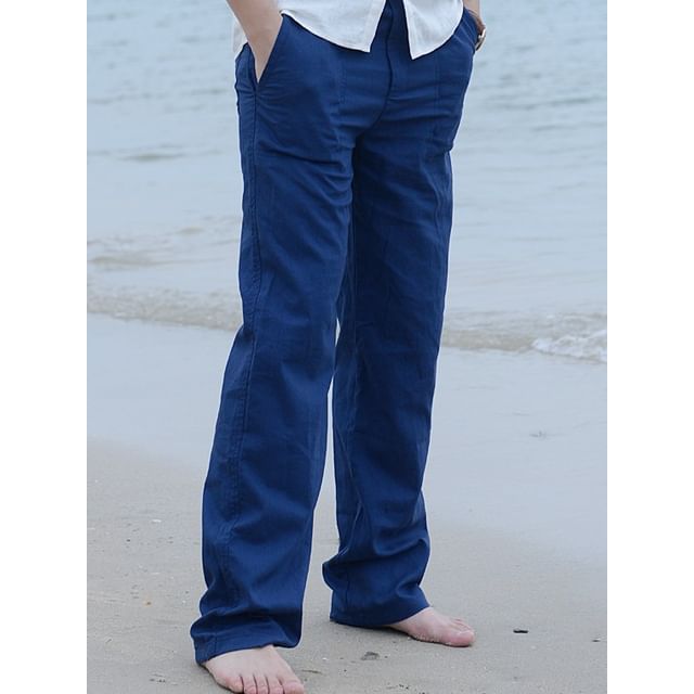 FORSETI-Mid Rise Plain Loose Fit Pants