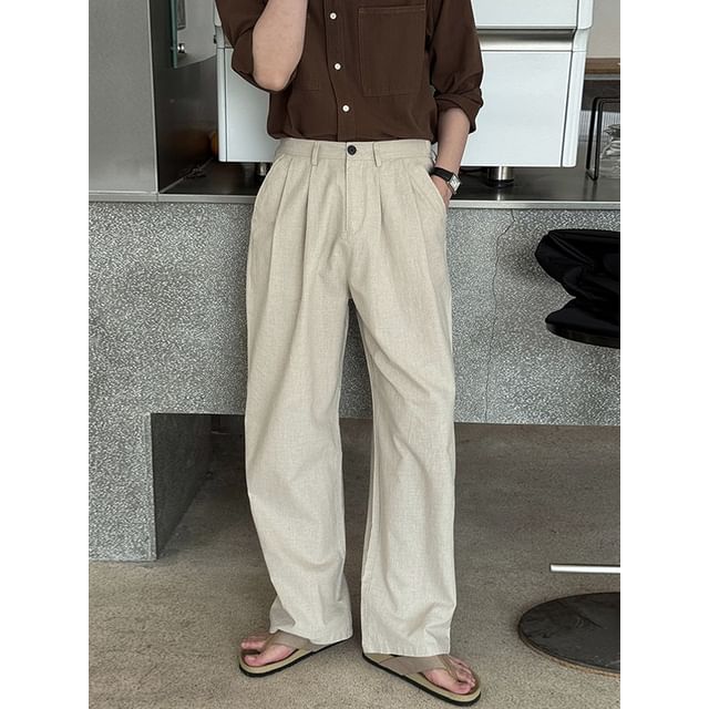 FORSETI-Mid Rise Plain Wide Leg Pants