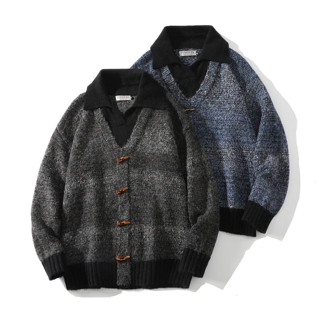 FORSETI-Mock Two-Piece Collared Melange Toggle Sweater