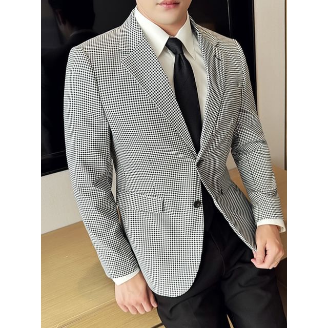 FORSETI-Notch Lapel Plaid Single-Breasted Blazer