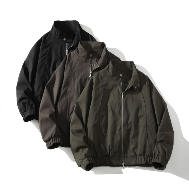 FORSETI-Stand Collar Zip-Up Plain Jacket