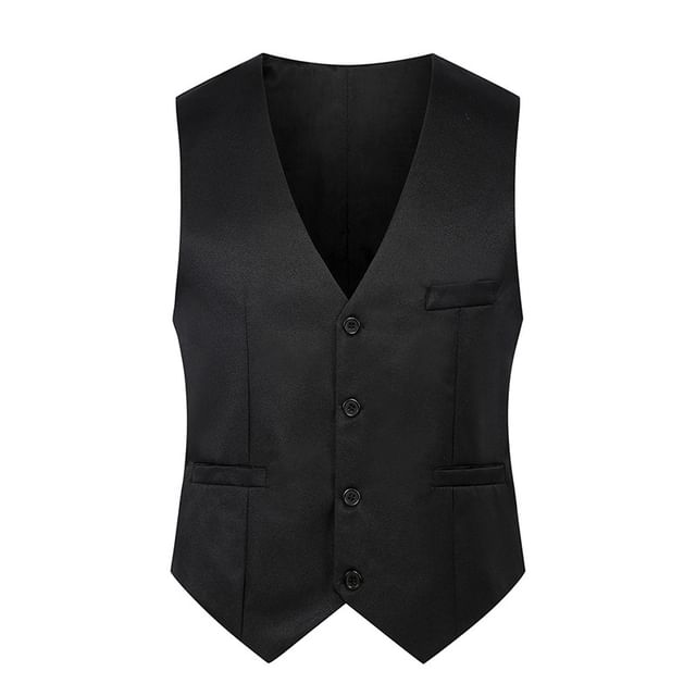 FORSETI-V-Neck Button-Up Plain Vest
