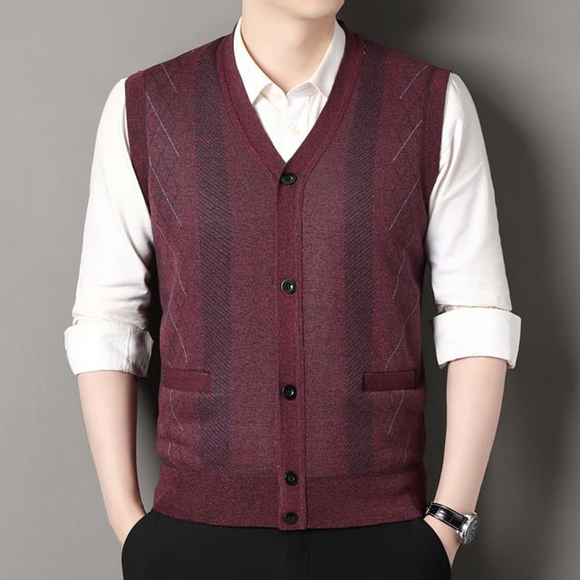 FORSETI-V-Neck Button-Up Sweater Vest