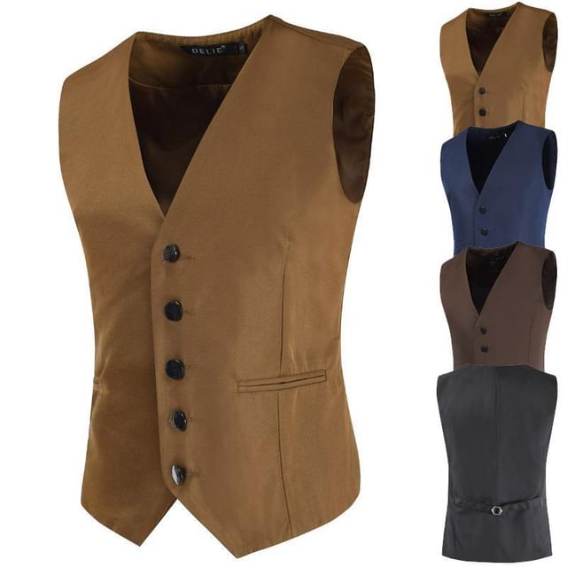 FORSETI-V-Neck Plain Single Breasted Vest