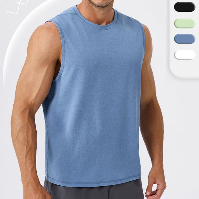 FoxFlair-Crew Neck Plain Sport Tank Top