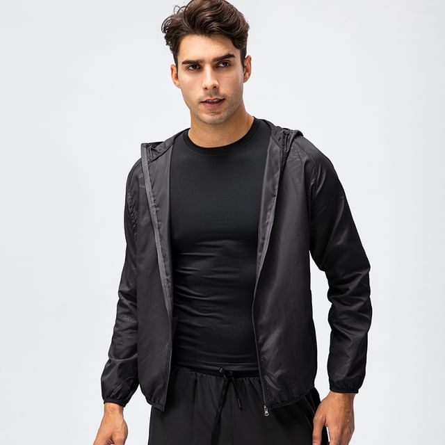 FoxFlair-Hooded Zip-Up Plain Windbreaker