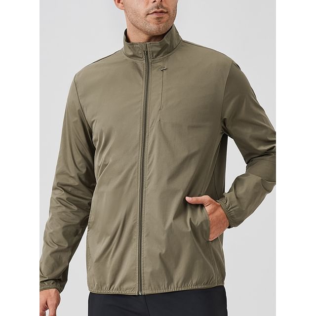 FoxFlair-Stand Collar Plain Zip Windbreaker