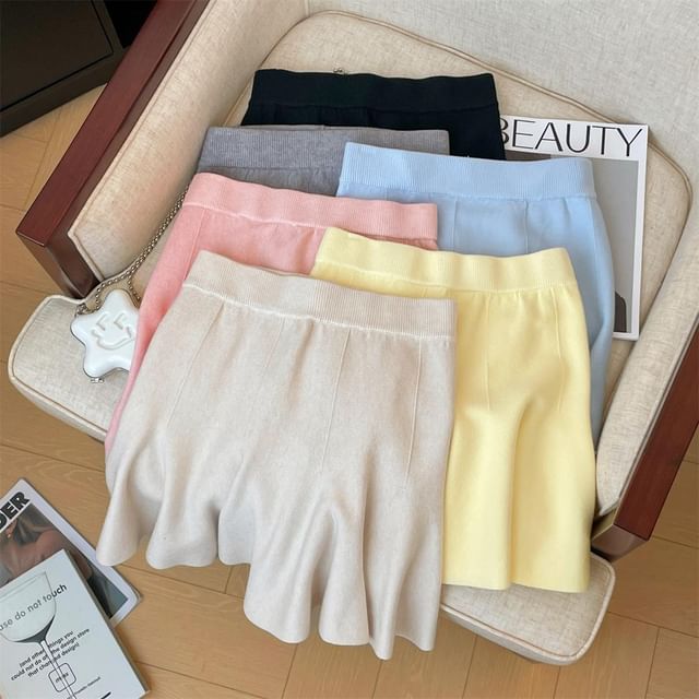 FR-High Waist Plain Ruffle Mini A-Line Skirt